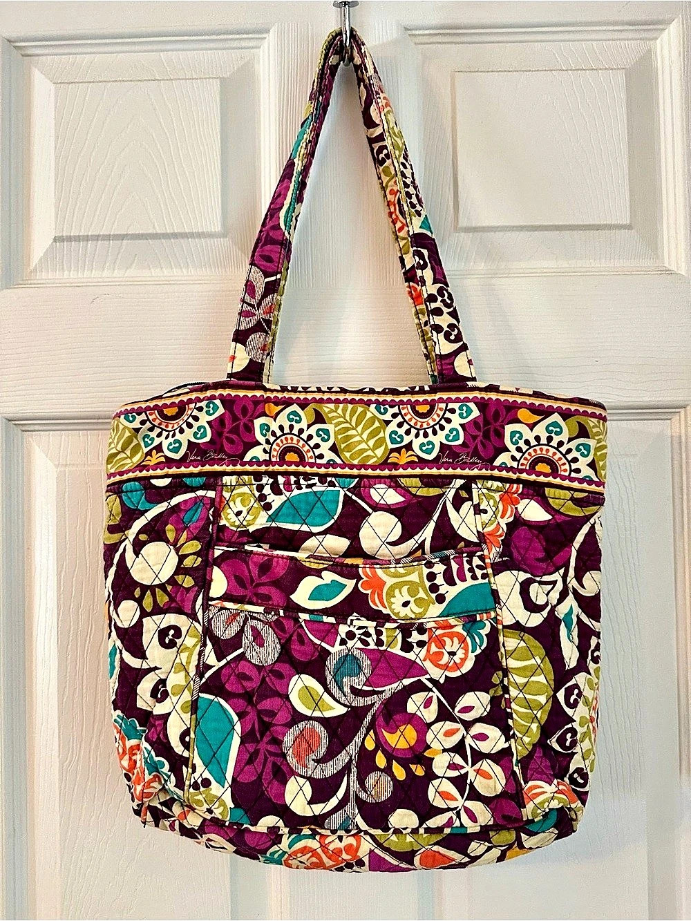 Vera Bradley Plum Crazy Quilted Tote Bag Retired Purple Floral